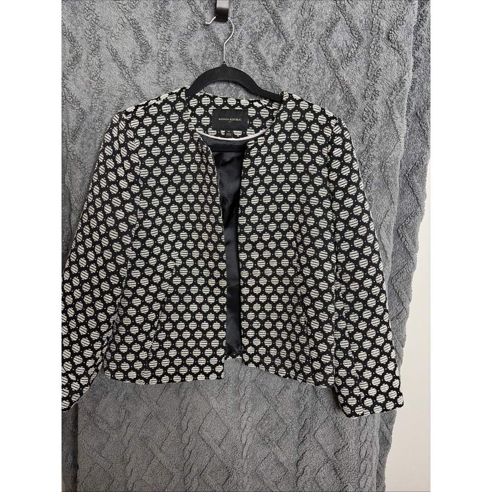 Banana Republic Womens Black White Geometric Minimalist Blazer Jacket Size 10